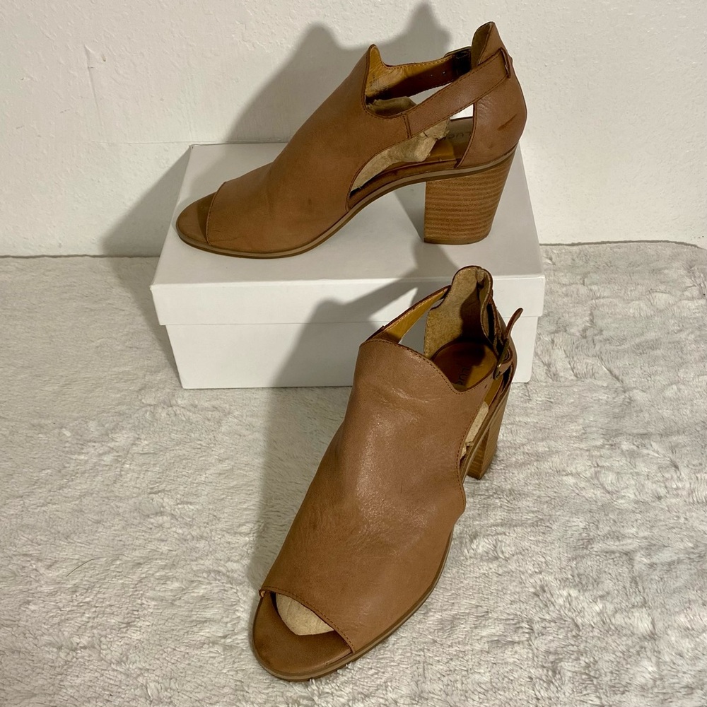 Lucky Brand Kerne Brown Leather Peep Toe Bootie Sandals Women’s Size 9M